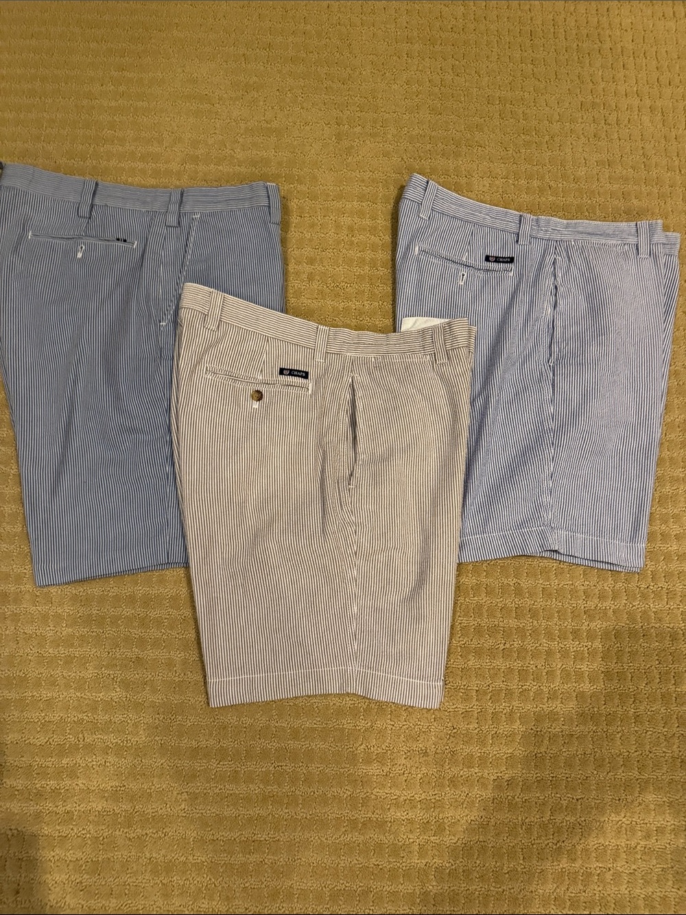 3 pair - 2 Chaps snd 1 NauticaSeersucker Flat-Front Shorts in Light Blue & Beige